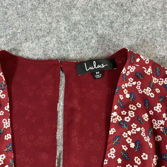 Lulus Dress Womens Medium Floral Support Wine Red Floral Print Knotted Mini - Picture 6 of 9